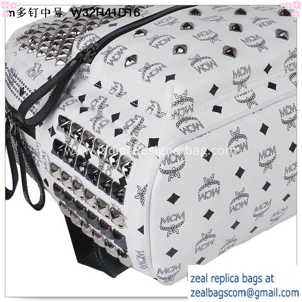 High Quality Replica MCM Medium Stark Front Studs Backpack MC4237 White - Click Image to Close